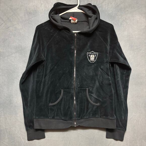 Vintage Velour Oakland Raiders Jacket Hooded Full Zip Embroidered Logo NFL Sport - Picture 1 of 10